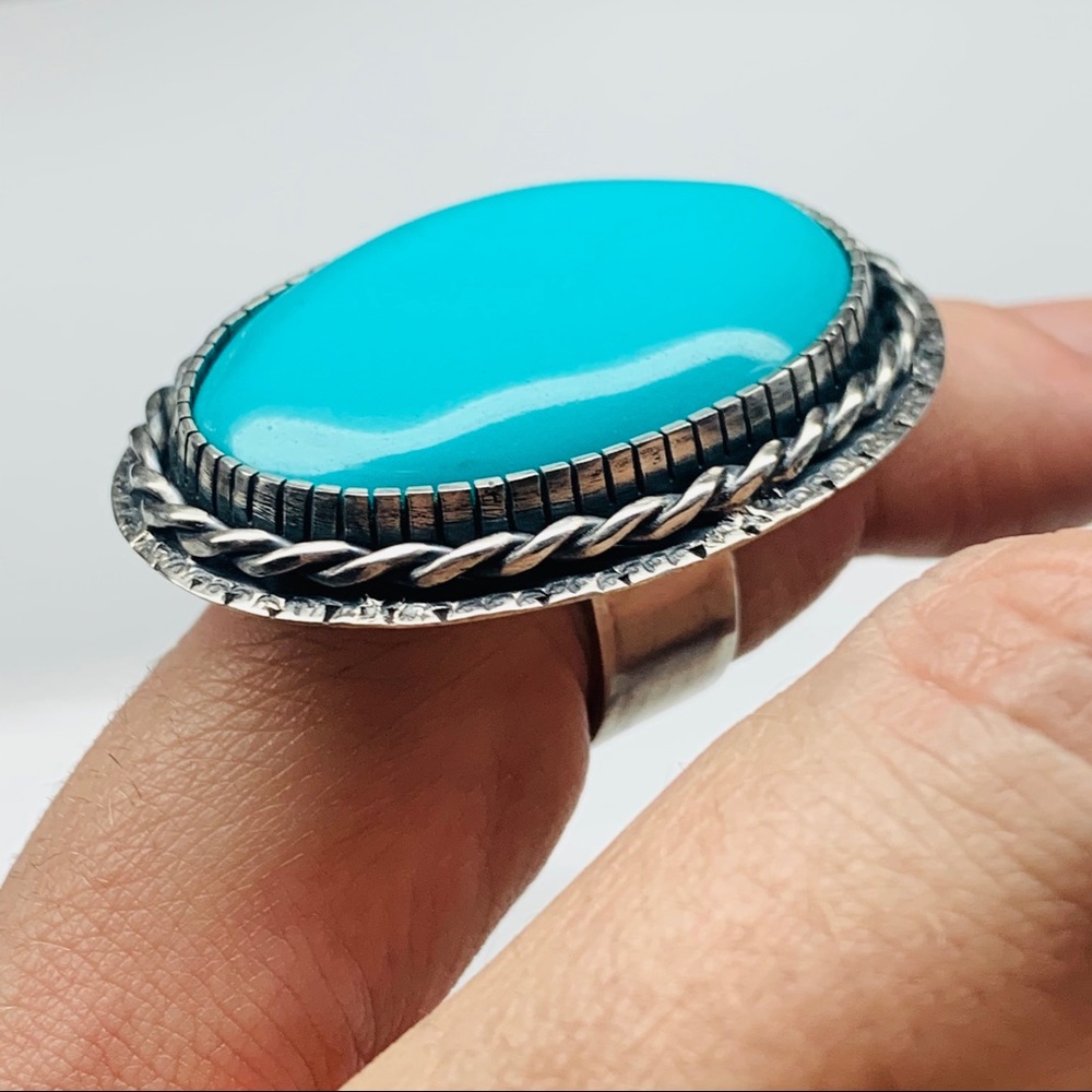 Handmade Turquoise Ring Sterling Silver 37.20ct